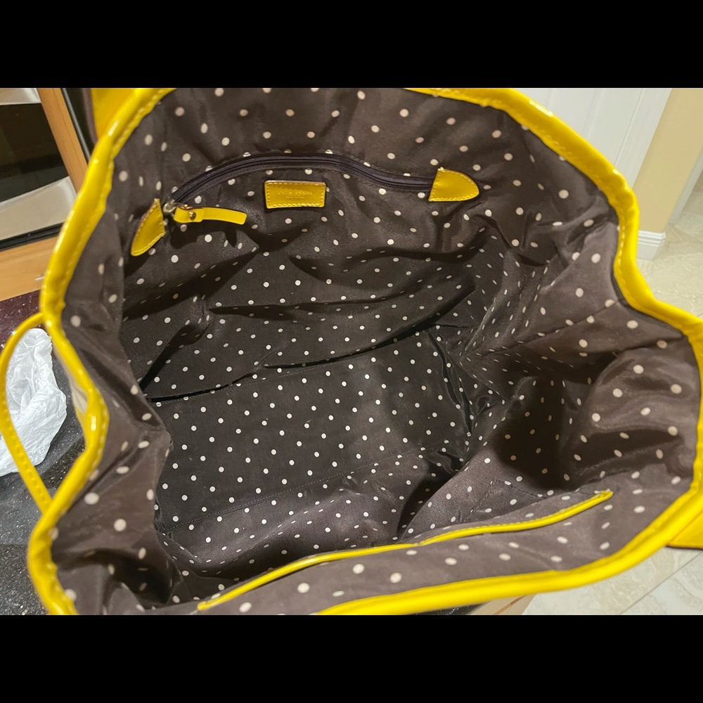 KATE SPADE LARGE YELLOW & WHITE & BLACK STRIPED TOTE BAG SHOULDER BAG - Picture 10 of 15